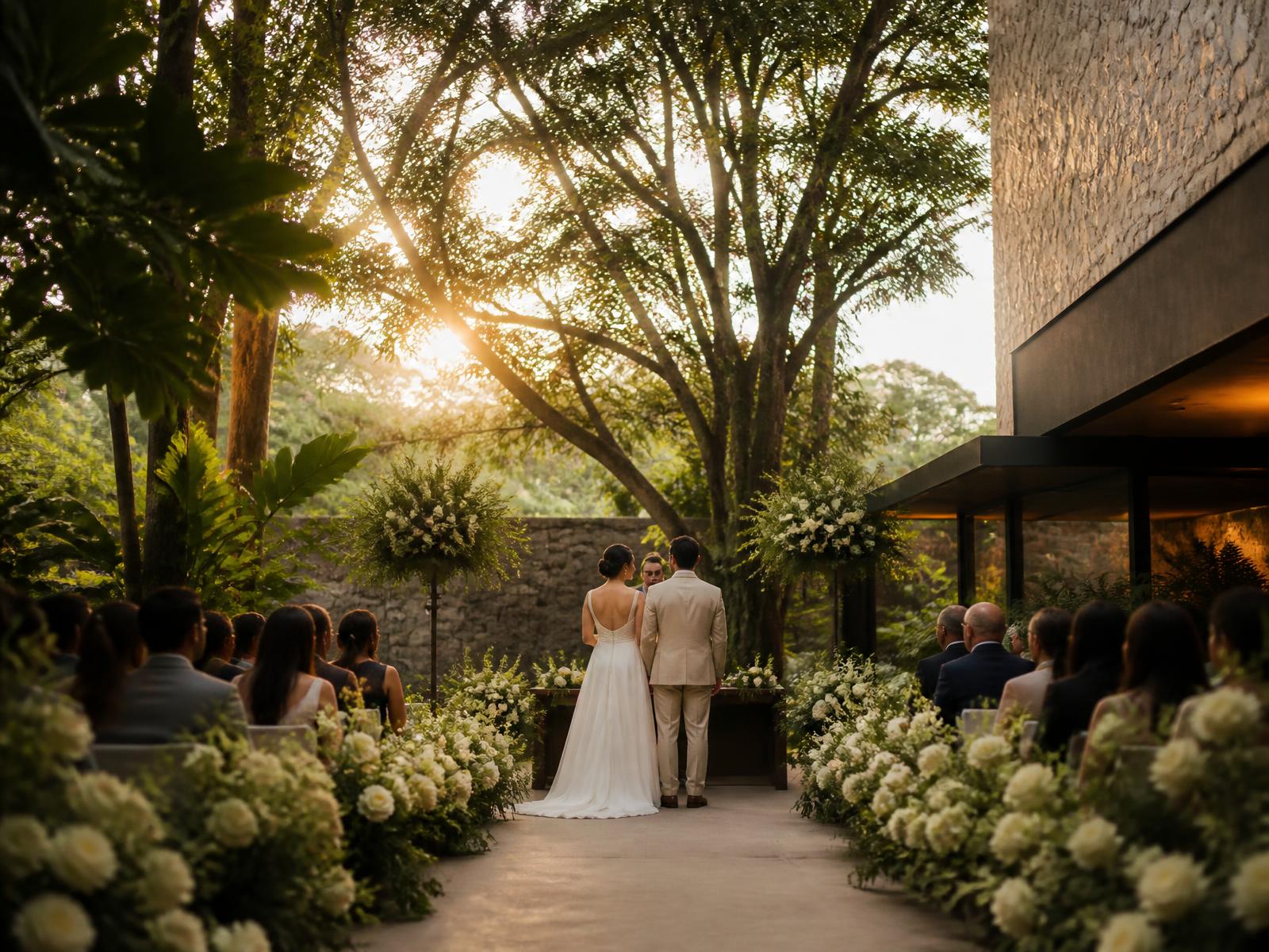 Boda celebrada entre jardines